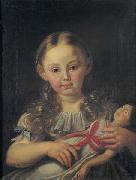 unknow artist Girl with a doll, oil painting on canvas